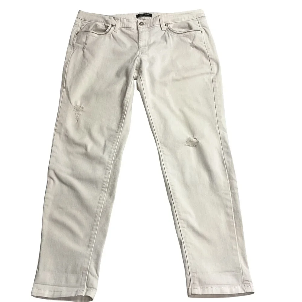 White House Black Market Sz‎ 34 Girlfriend Jeans  Rolled Cuff Denim Distressed